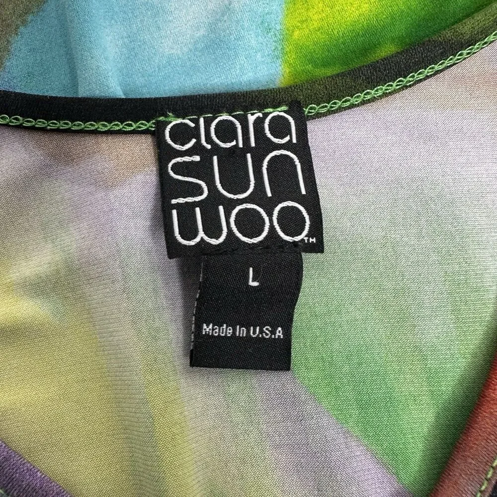 Clara Sun Woo Tunic Top Women Sz L Abstract Watercolor Art To Wear Artsy Shirt - Picture 5 of 10